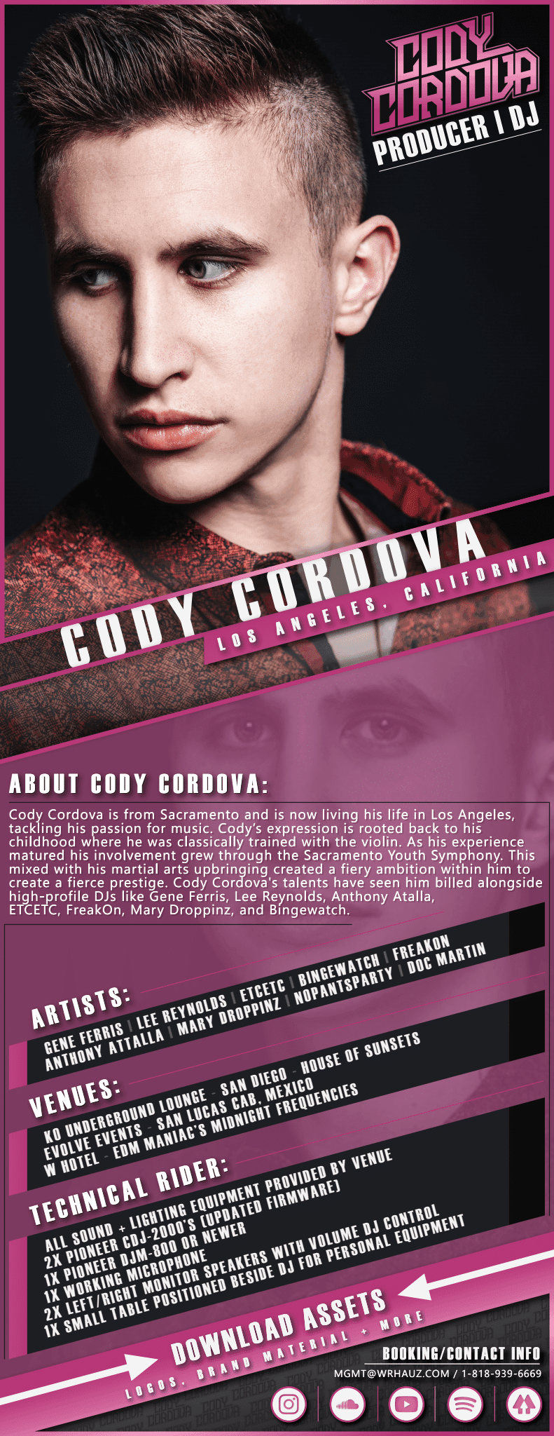 Official EPK for Los Angeles based Tech House artist Cody Cordova. Click to download.